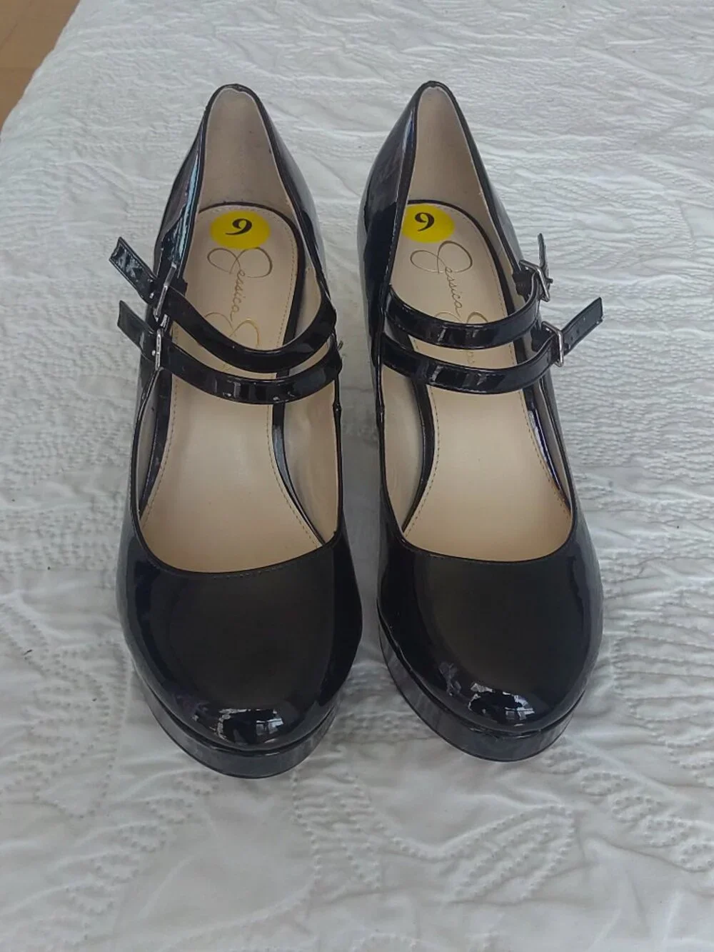 Jessica Simpson black patent leather double strap Mary Jane pumps size 9  $30